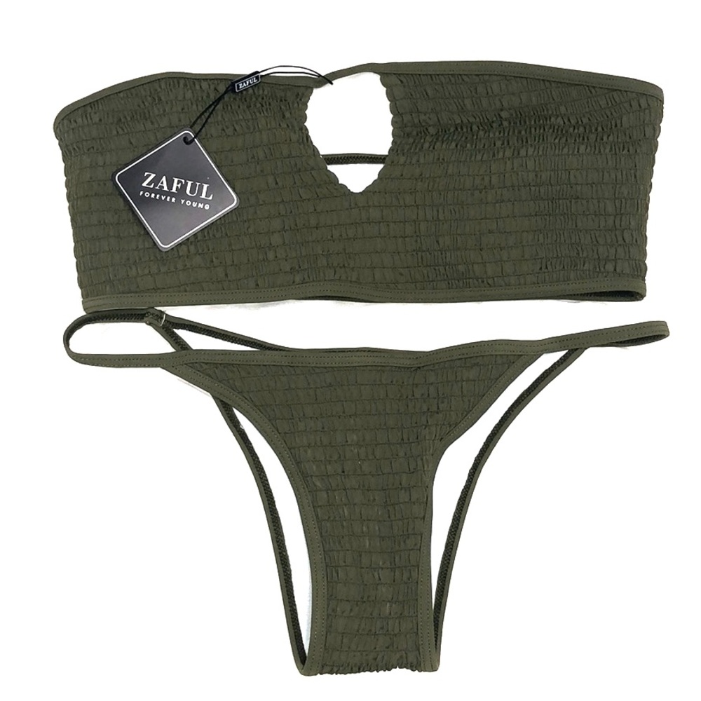 ZAFUL ribbed army green bikini